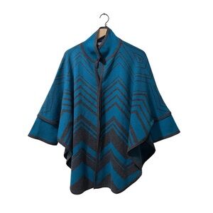 Pendleton Teal Blue Green Charcoal Gray Chevron Kimono Merino Wool Medium Large